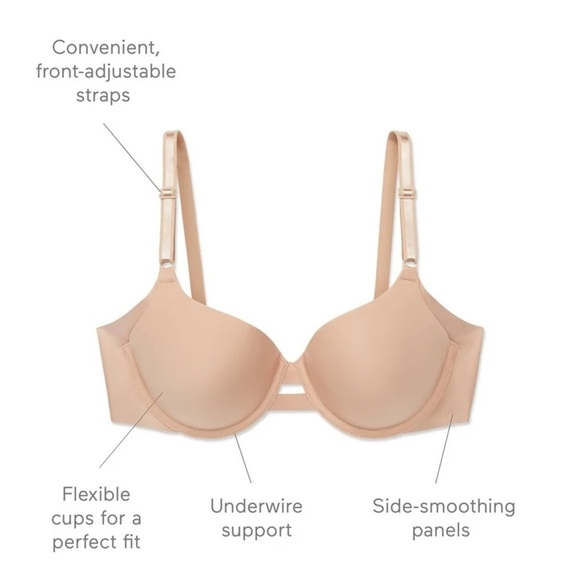 Warners Blissful Benefits Underarm-Smoothing Bra Nude 40C NWT RA3561W - Picture 3 of 6
